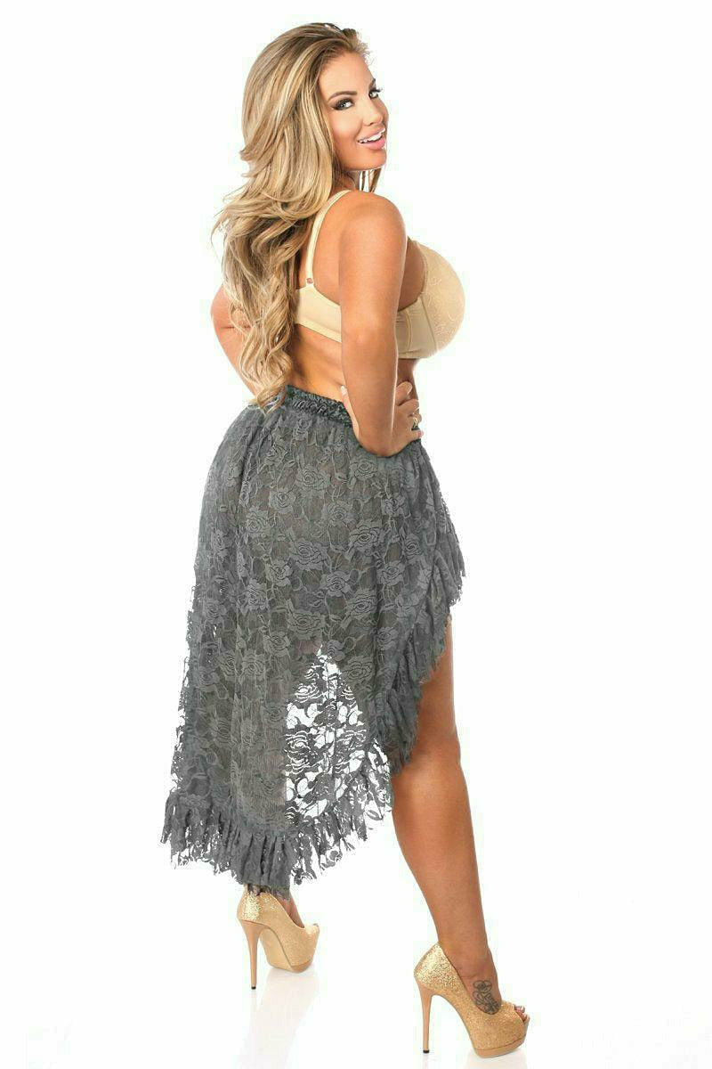 Dark Grey Lace High Low Skirt