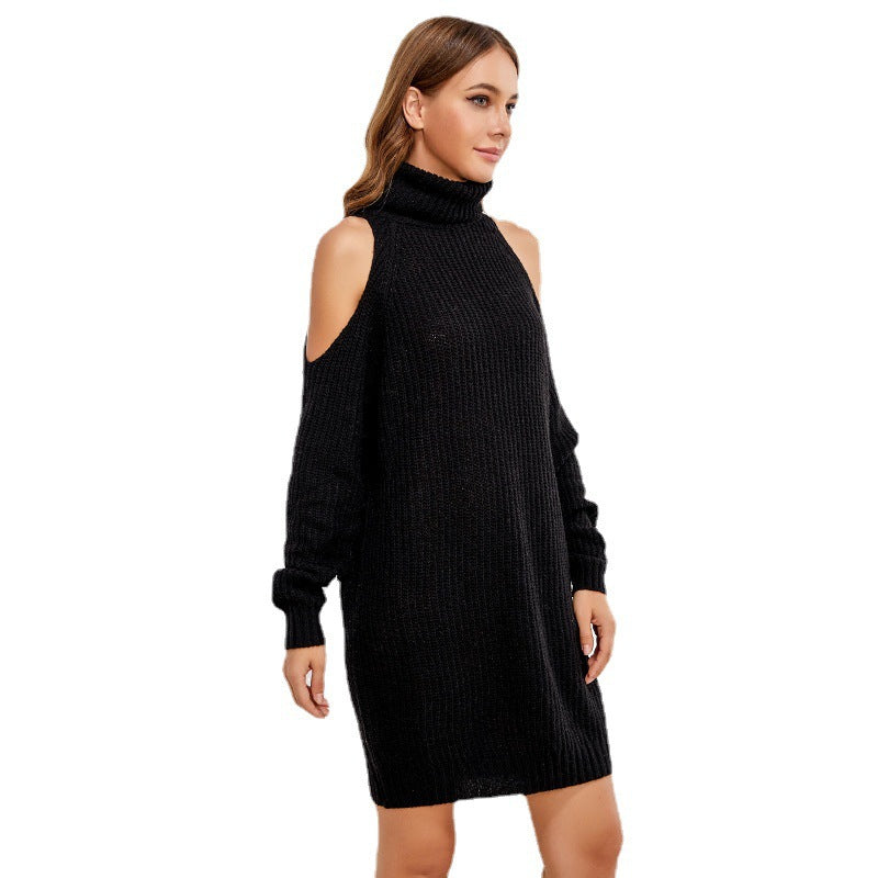 High Neck Pullover Sweater Dress