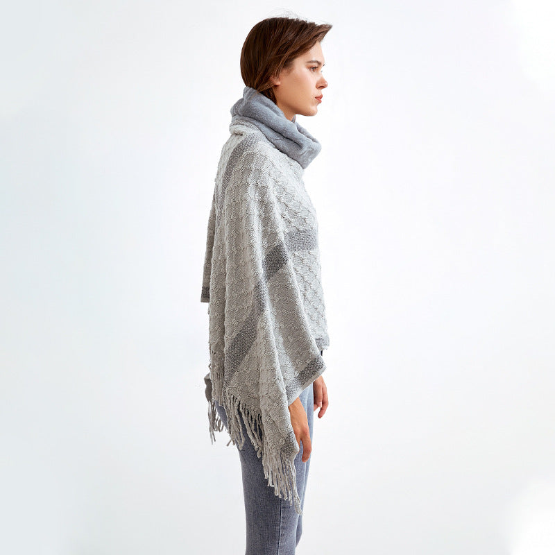 a stand collar tassel shawl solid color sweater coat large size sweater popular