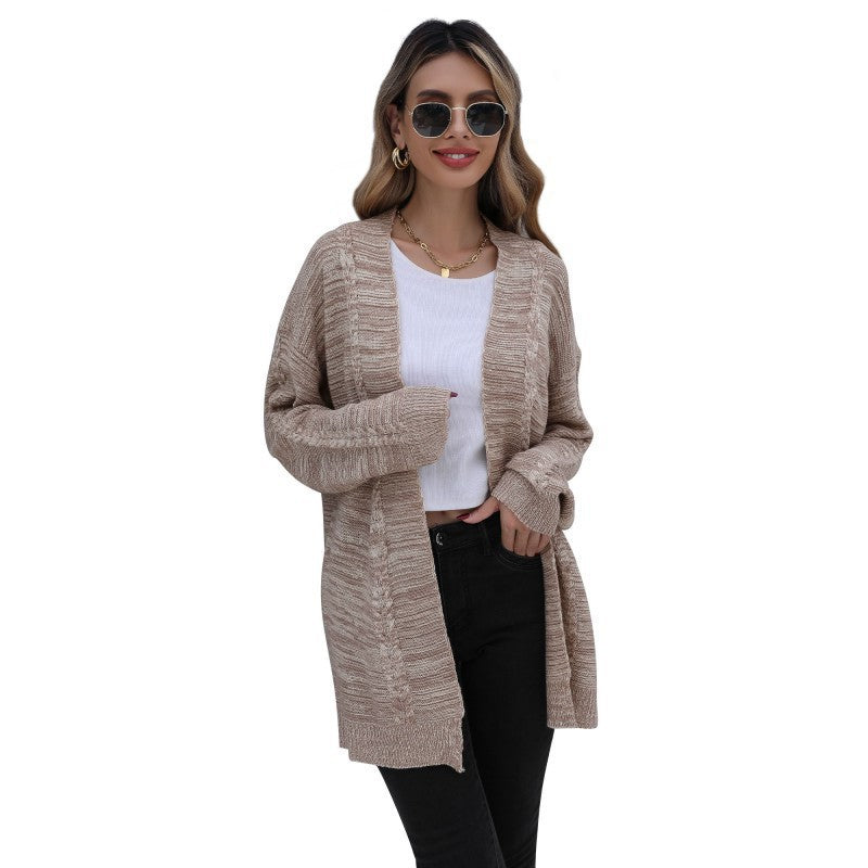 2021 autumn and winter new medium and long solid color twisted cardigan knitted sweater coat women