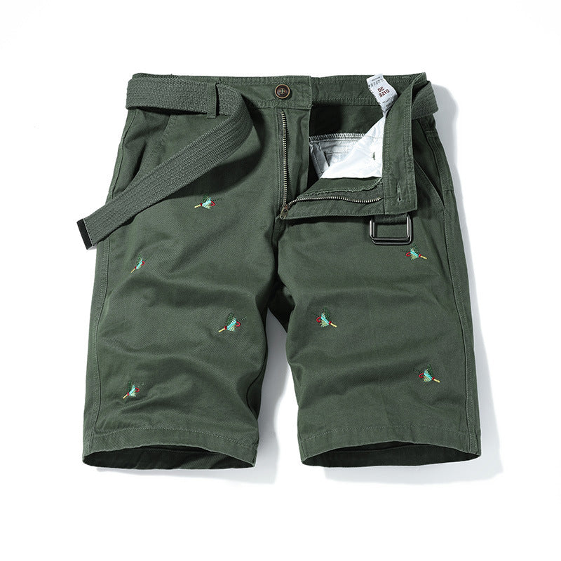 Men's classic washed animal embroidered cargo Bermuda