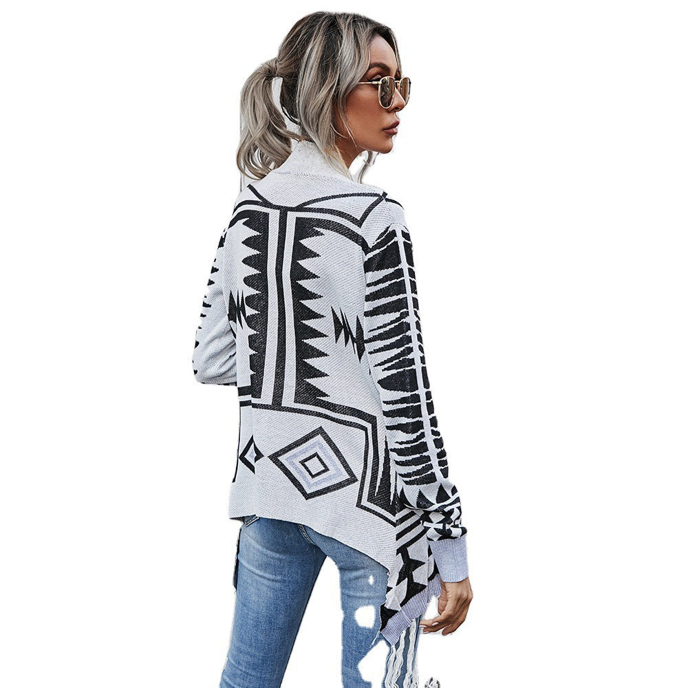 2021 autumn and winter new leisure knitted cardigan long sleeved sweater women's coat shawl Cloak