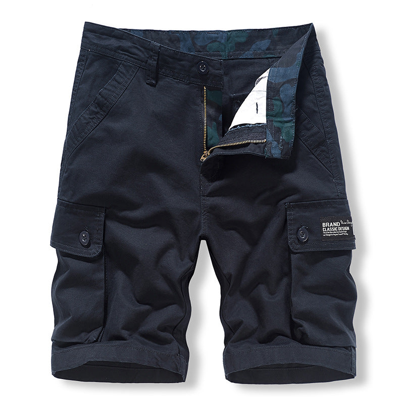 Work Shorts men's casual pure cotton washing sports five point multi bag pants