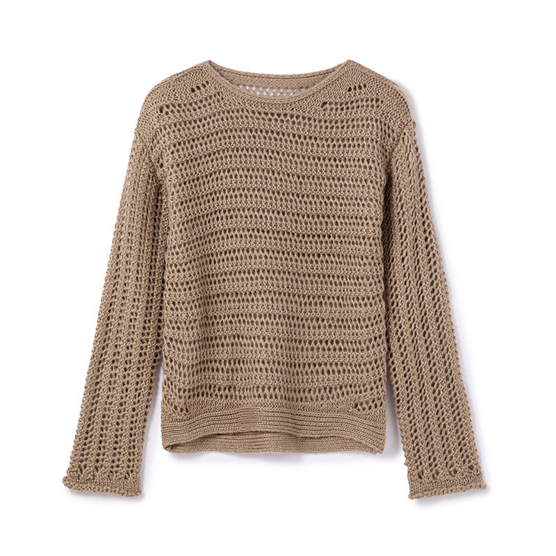 Leisure Round Neck Hollow Long Sleeve Pullover Shirt