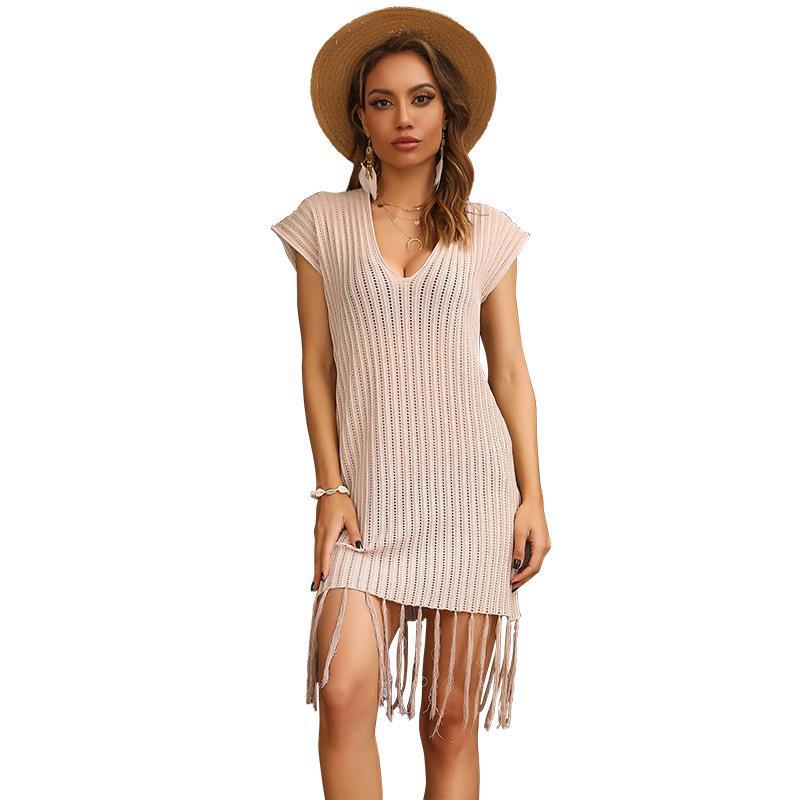 V-neck Hollow Short Sleeve Skirt