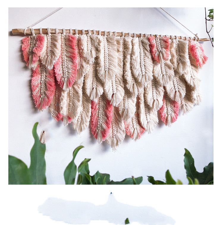 Woven Tassel Tapestry Of Colorful Feathers