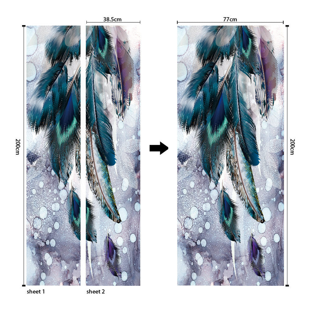 3D Wall Door Sticker Modern Creative Watercolor Feather Door