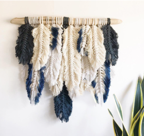 Woven Tassel Tapestry Of Colorful Feathers