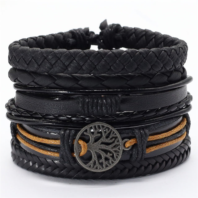 Black Feather Men's Bracelet 5 Pieces Set Wristband