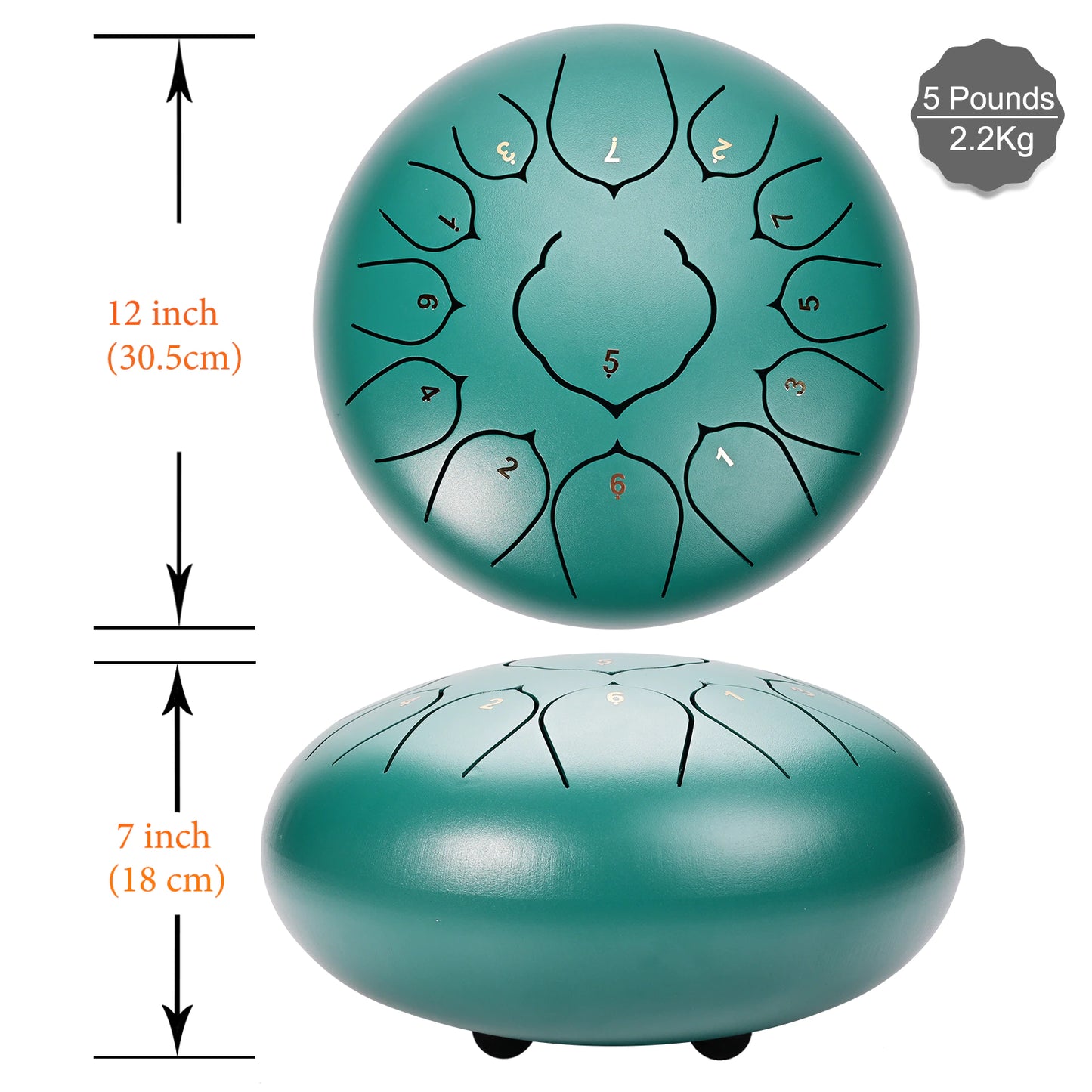CVNC Steel Tongue Drum 12 Inch 13 Note Lotus Style Drum with Drumstick Drum Bag Music Book Percussion Instruments Accessories
