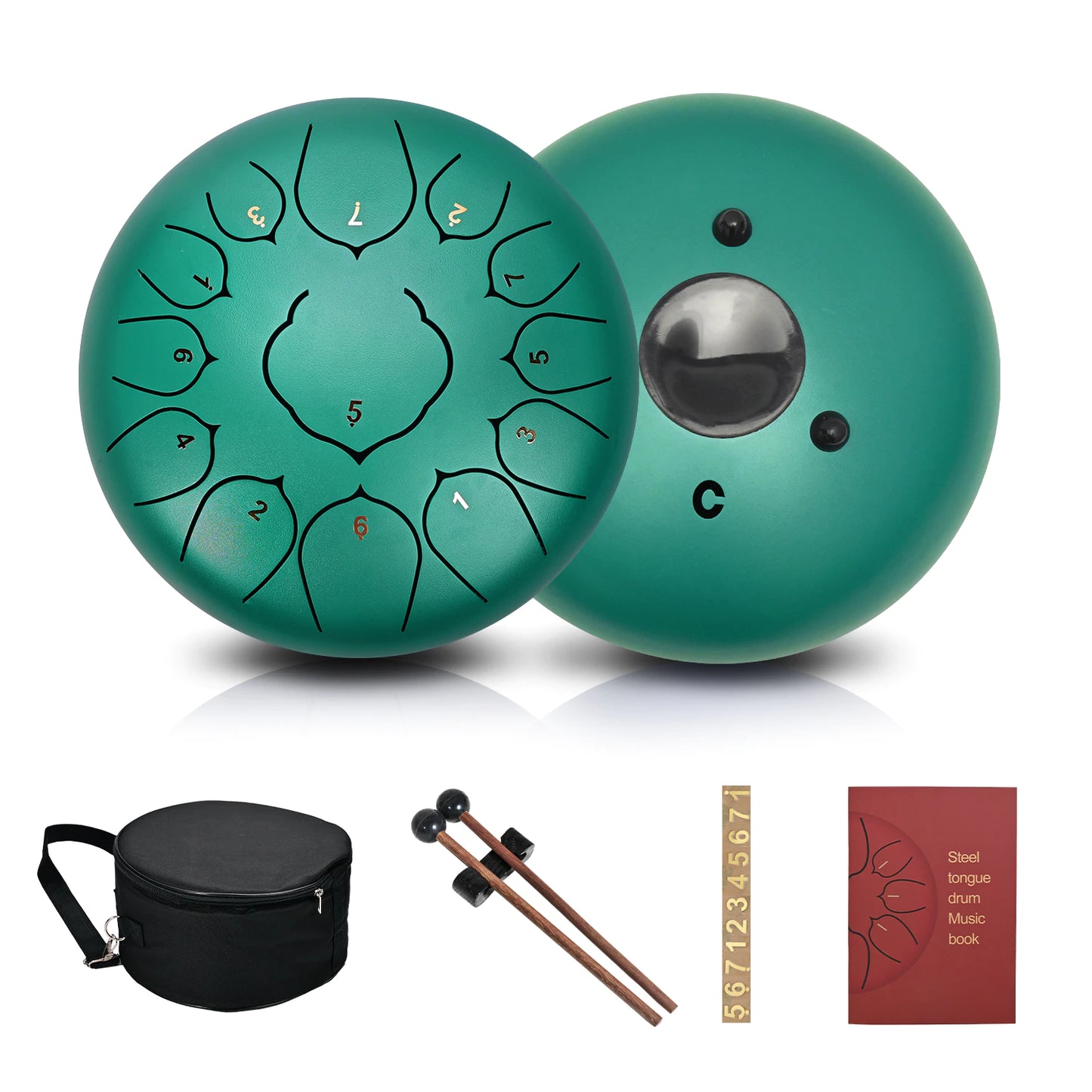 CVNC Steel Tongue Drum 12 Inch 13 Note Lotus Style Drum with Drumstick Drum Bag Music Book Percussion Instruments Accessories