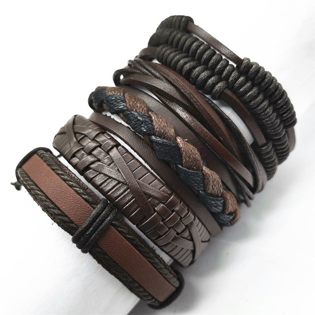 Black Feather Men's Bracelet 5 Pieces Set Wristband