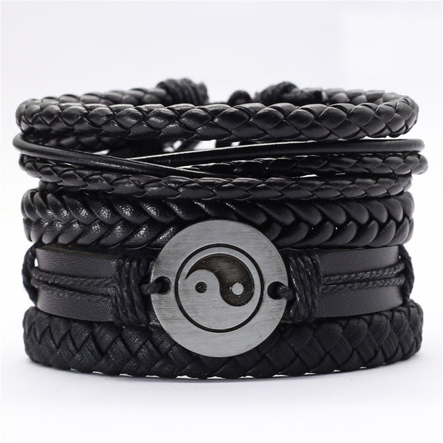 Black Feather Men's Bracelet 5 Pieces Set Wristband