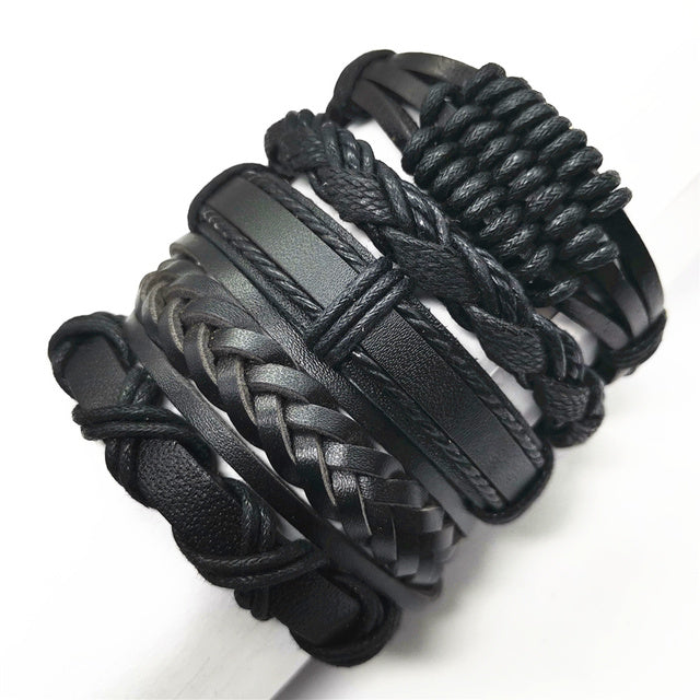 Black Feather Men's Bracelet 5 Pieces Set Wristband
