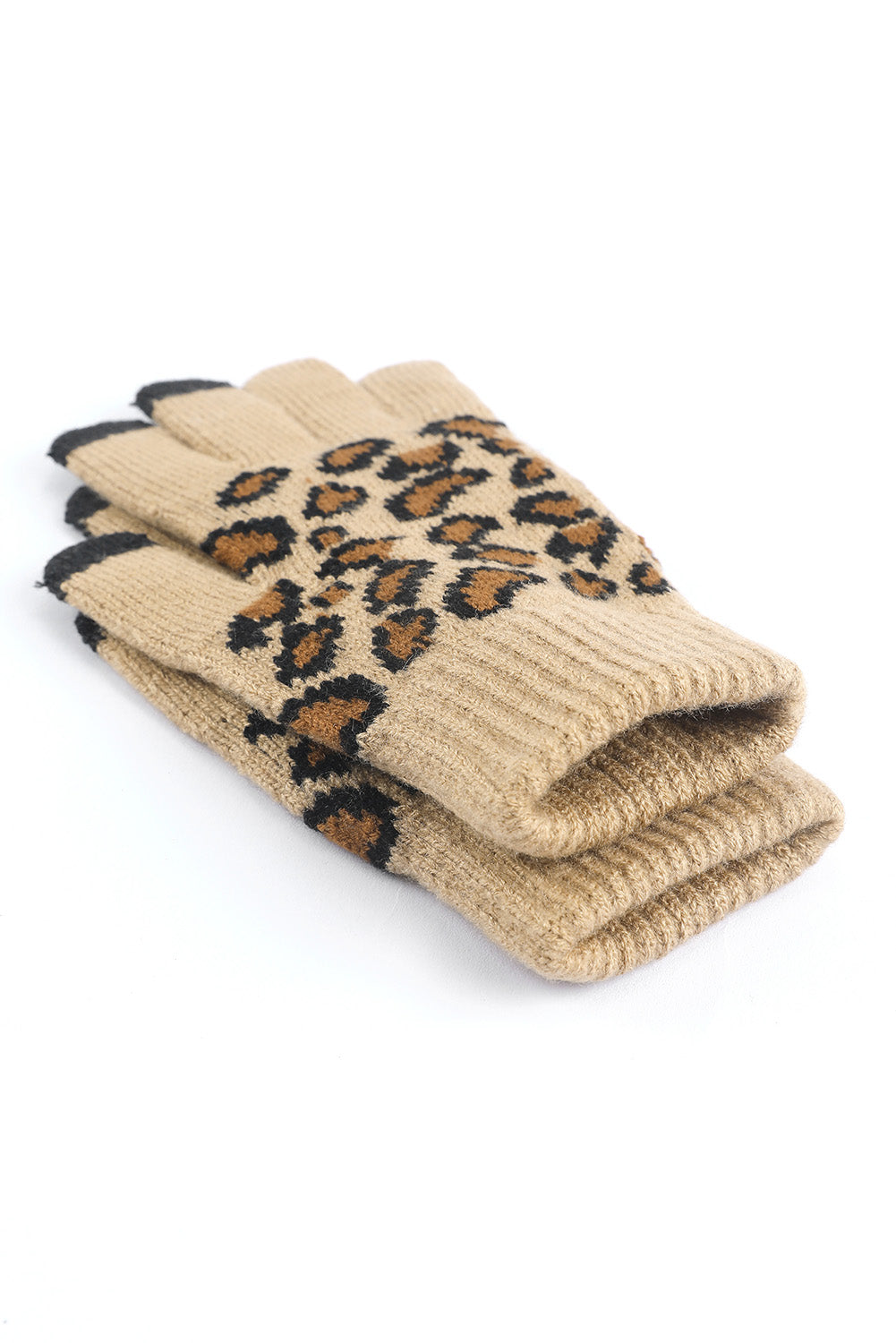 Leopard Pattern Knit Touch Screen Gloves