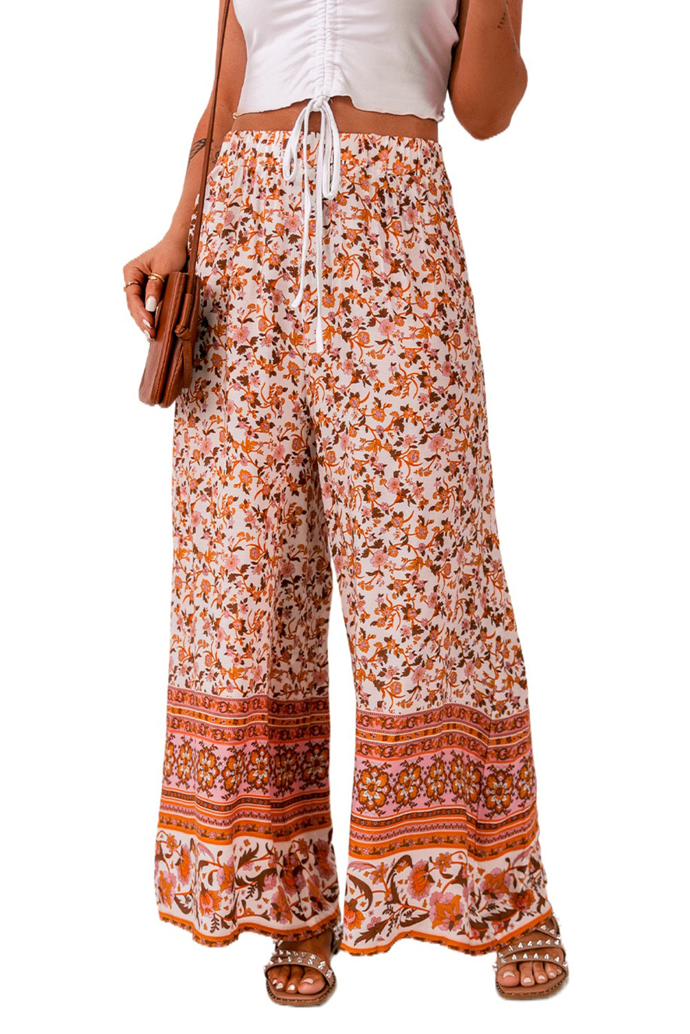 Boho Floral Print Wide Leg Pants
