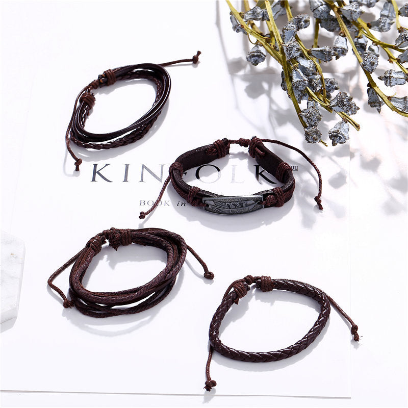 Creative Simple Feather Woven Men's Leather Bracelet