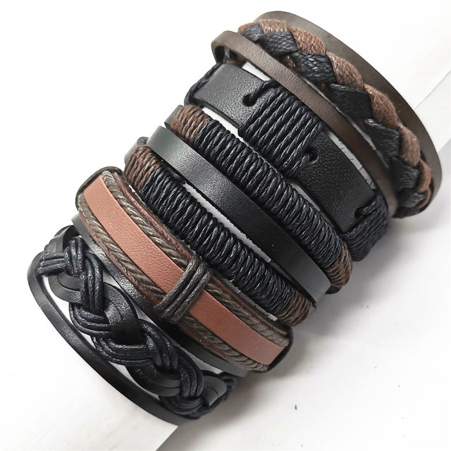 Black Feather Men's Bracelet 5 Pieces Set Wristband