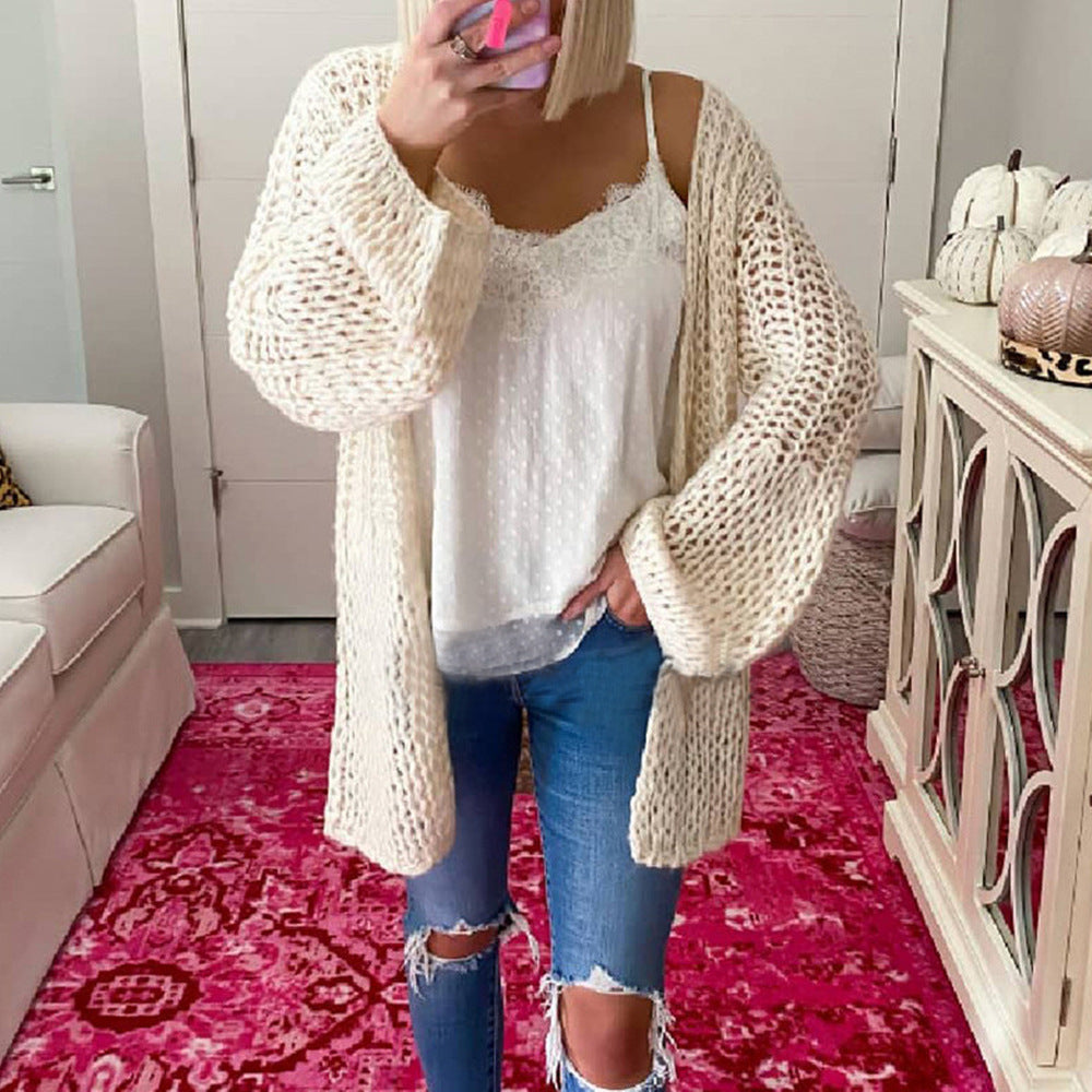 Tassel Sweater Retro Rhombus Solid Color Loose Collar Sweater Women