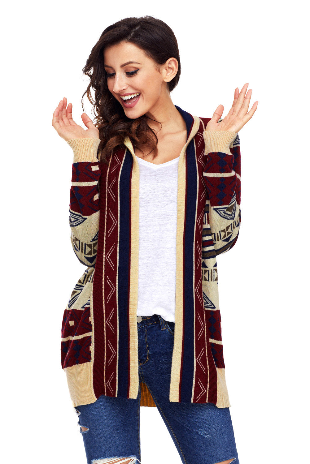 Army Green Aztec Print Cardigan