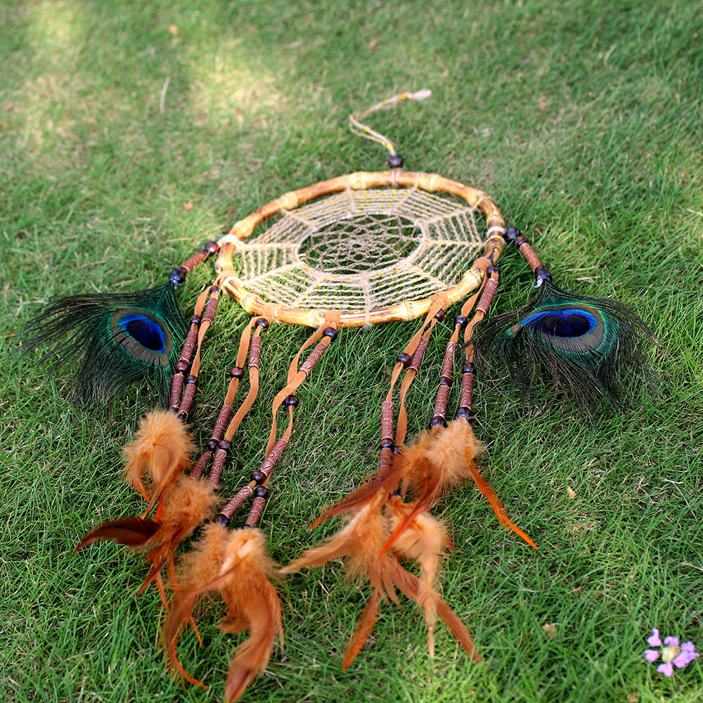 Bamboo Circle Home Boho Woven Pendant Dream Catcher