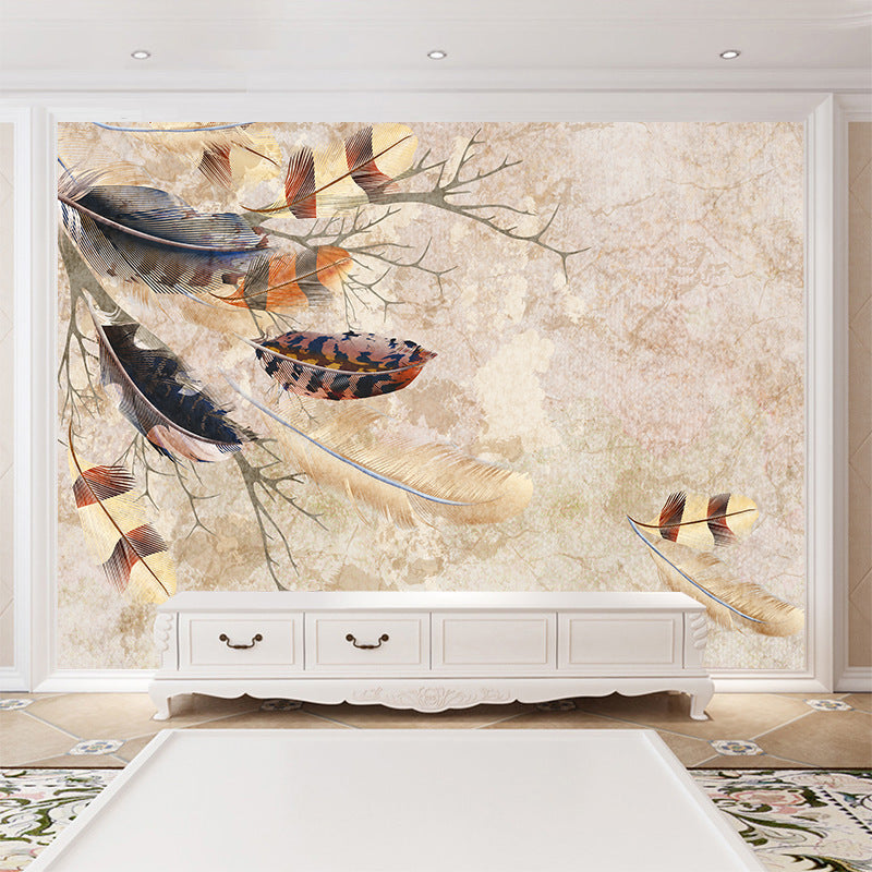White Feather Mural Living Room Self Adhesive PVC Wallpaper