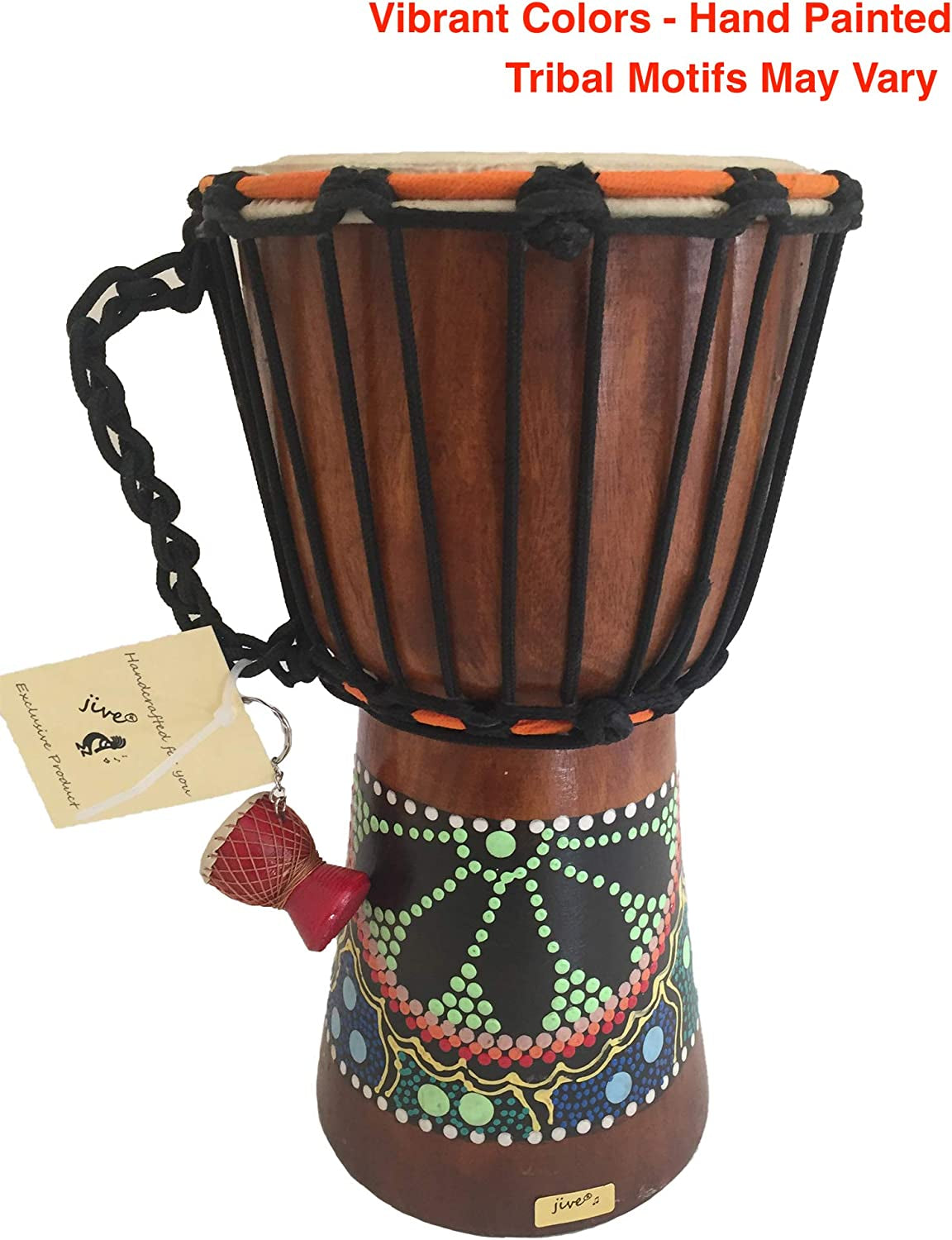 Djembe Drum Bongo Congo African Wood Drum - MED SIZE- 12" High, BRAND, Professional Quality with Heavy Base/Includes Drum Key Chain