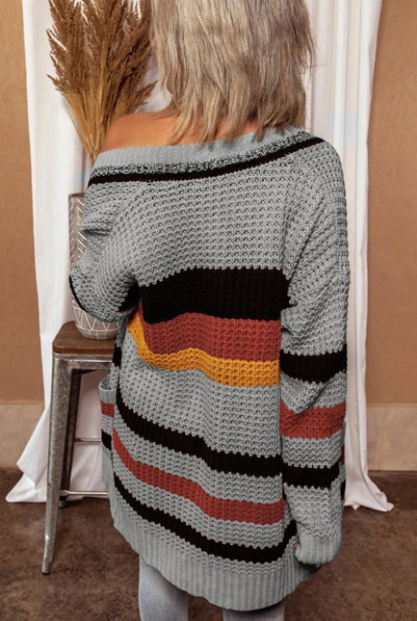 Autumn And Winter New Loose V-neck Long-sleeved Sweater Cardigan