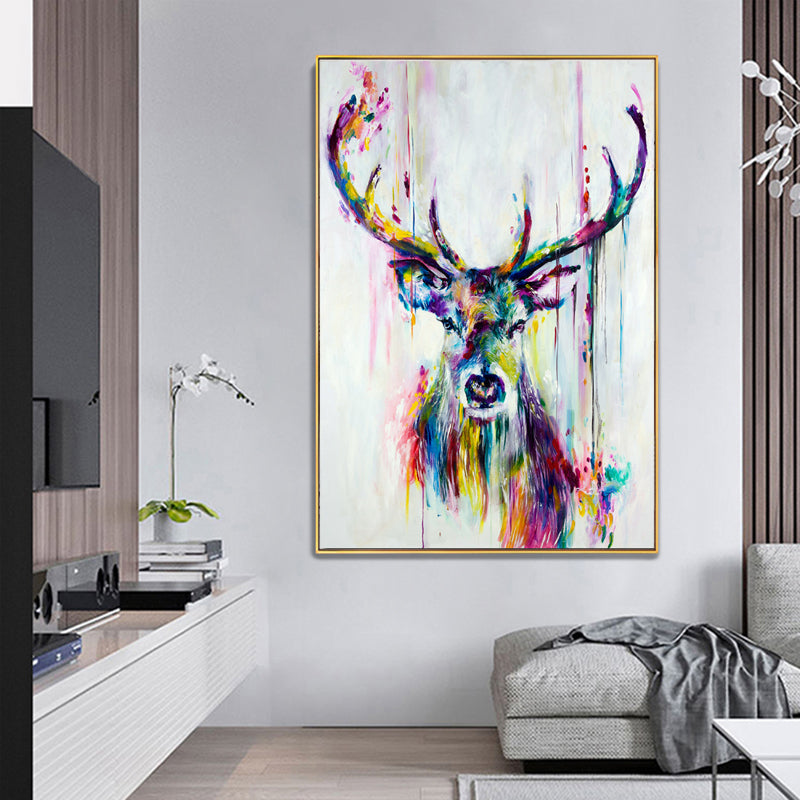 Abstract Colorful Deer Nordic Animal Canvas Painting