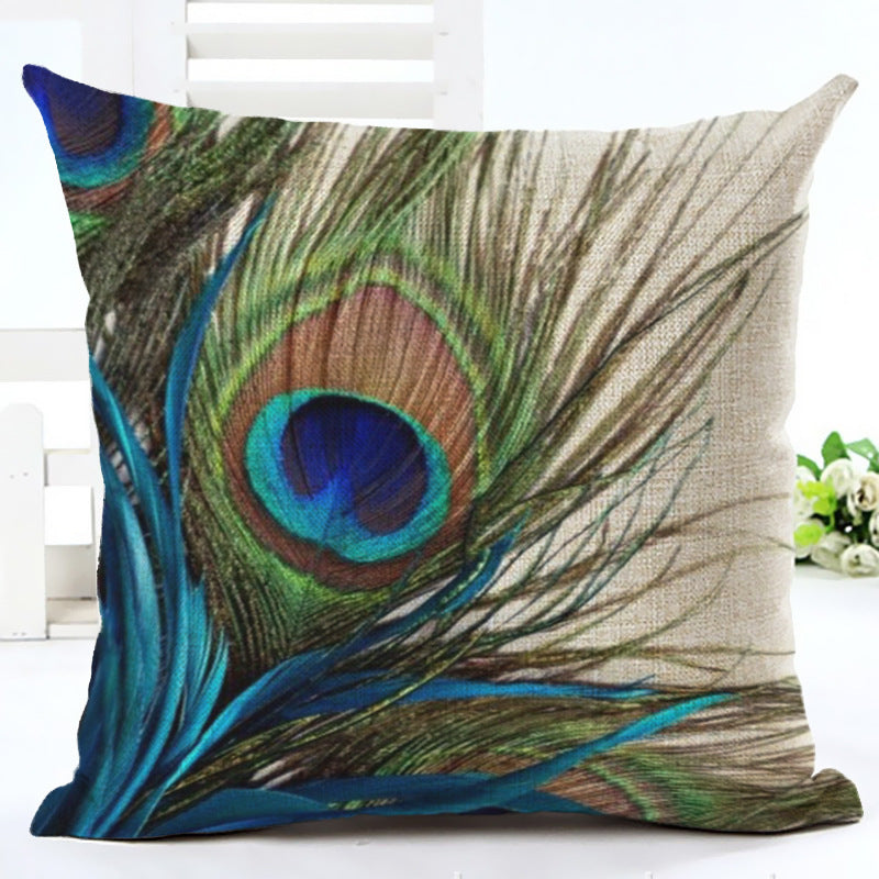 Peacock Printed Cotton, Linen And Linen Pillowcase