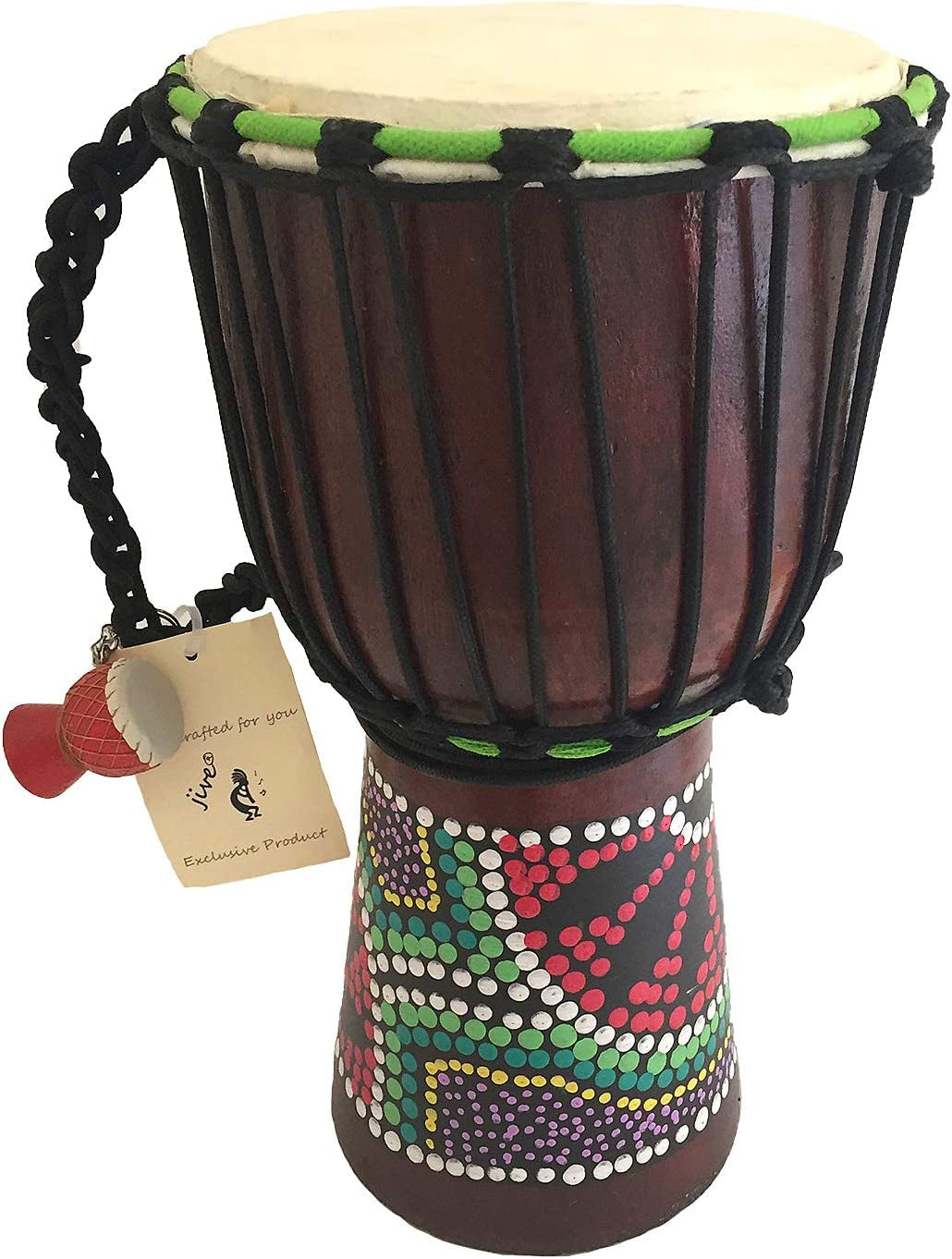 Djembe Drum Bongo Congo African Wood Drum - MED SIZE- 12" High, BRAND, Professional Quality with Heavy Base/Includes Drum Key Chain