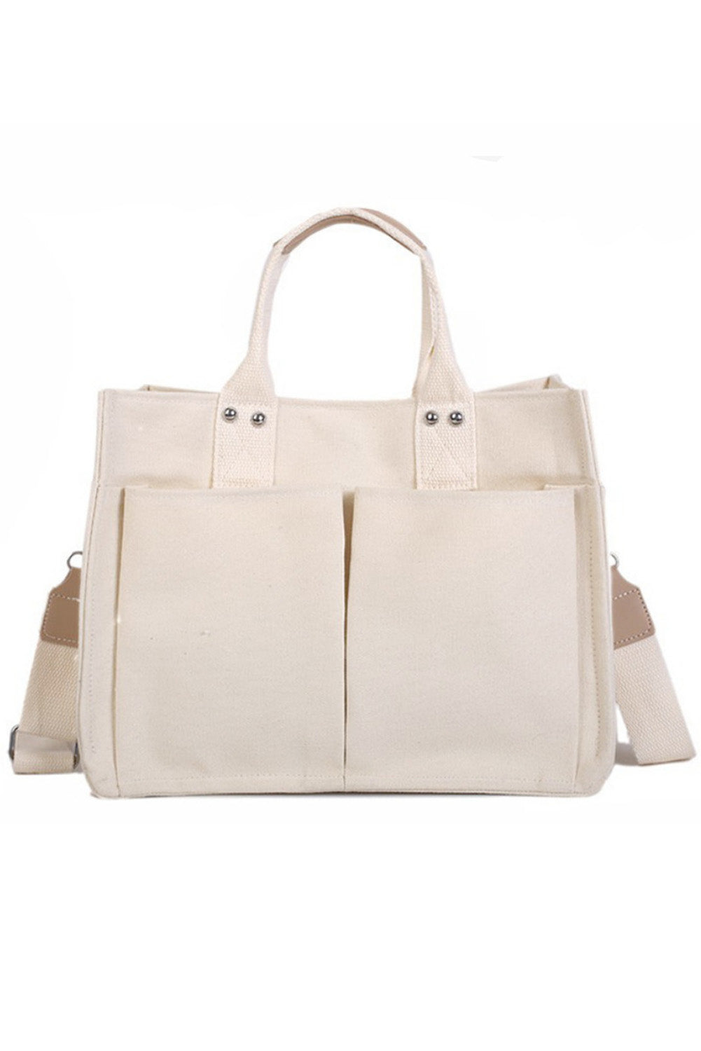 Large Capacity Magnetic Snap Pocketed Canvas Tote Bag