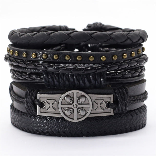 Black Feather Men's Bracelet 5 Pieces Set Wristband