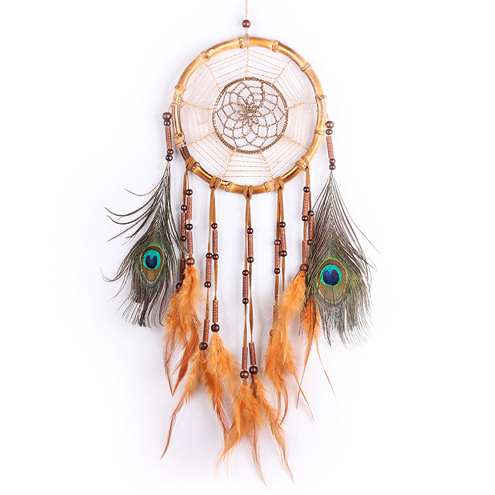 Bamboo Circle Home Boho Woven Pendant Dream Catcher