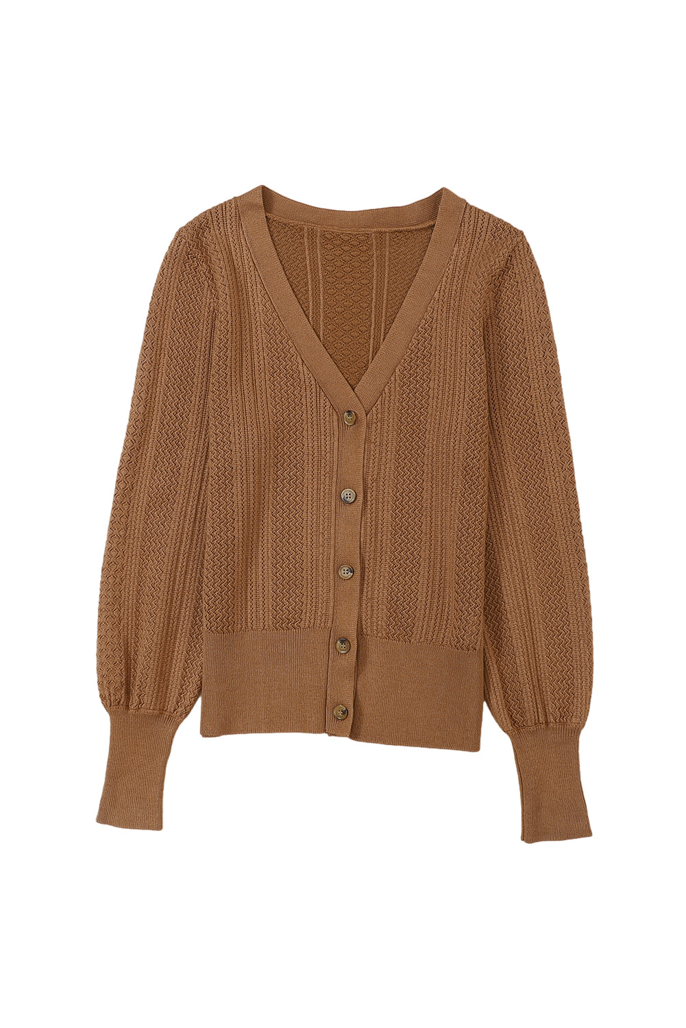 V Neck Buttoned Textured Sweater Cardigan