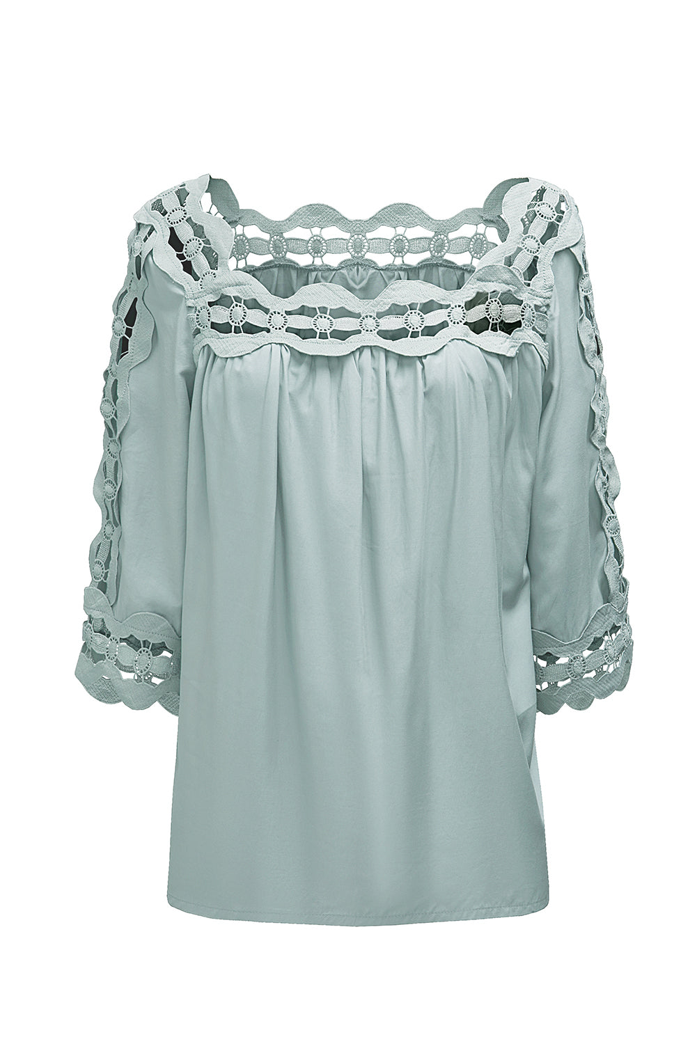 Green Drak Green Crochet Trim Hollow-out Blouse
