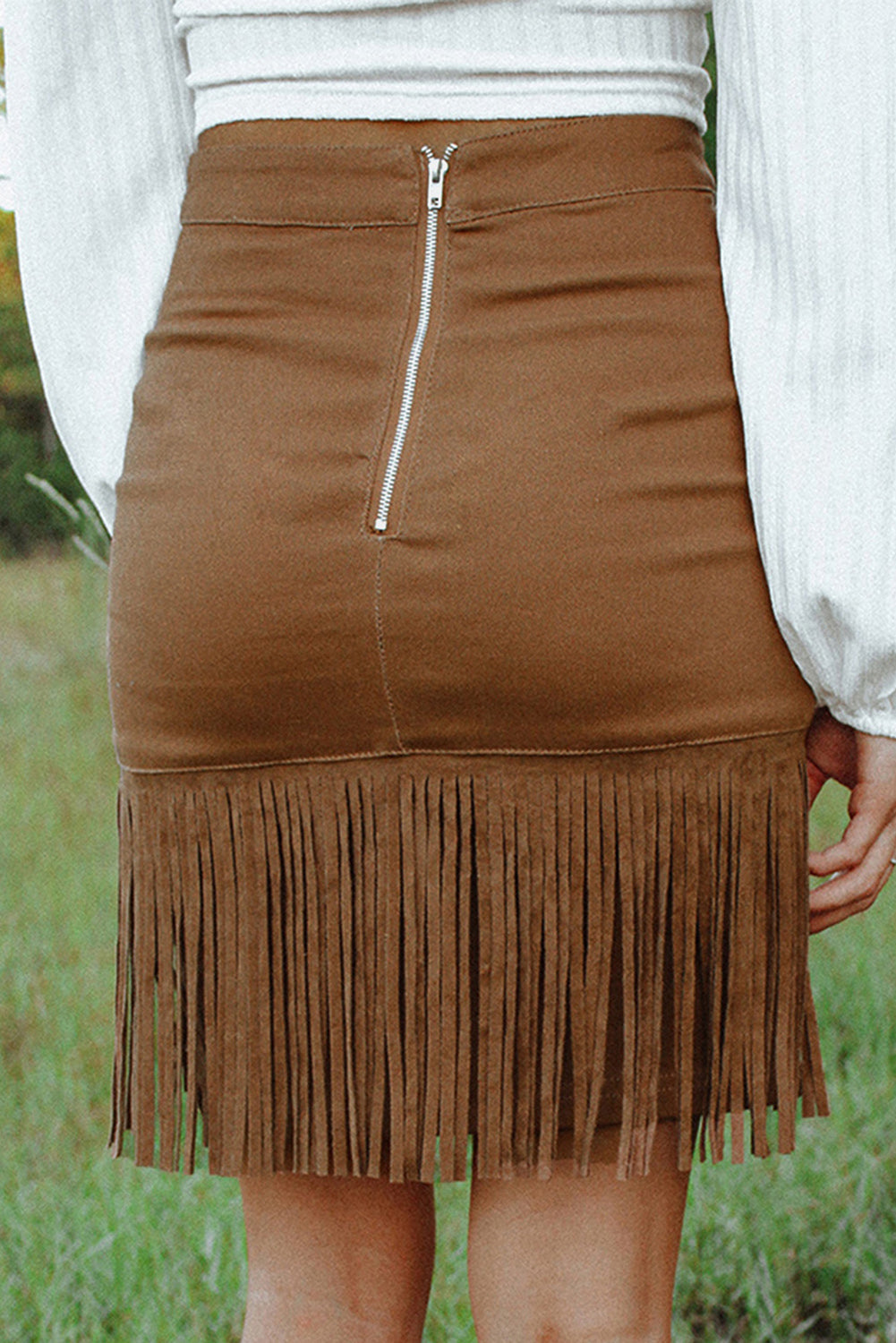 Tassel Zipped Pockets High Waist Mini Skirt