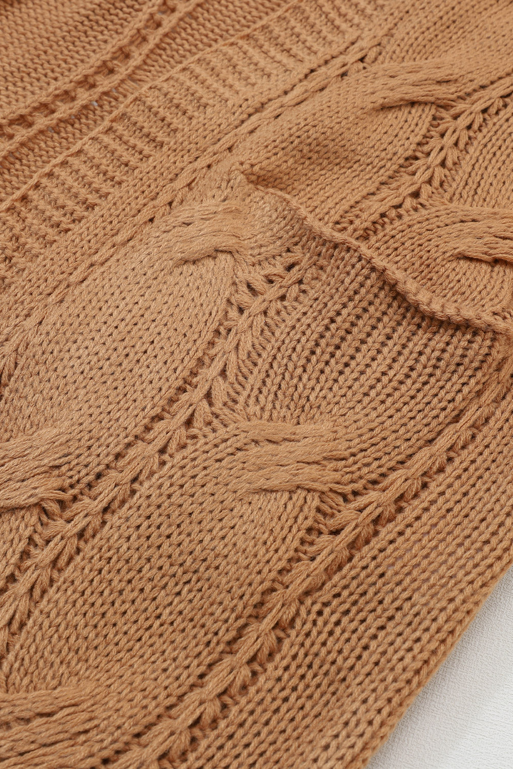 Ribbed Trim Eyelet Cable Knit Cardigan