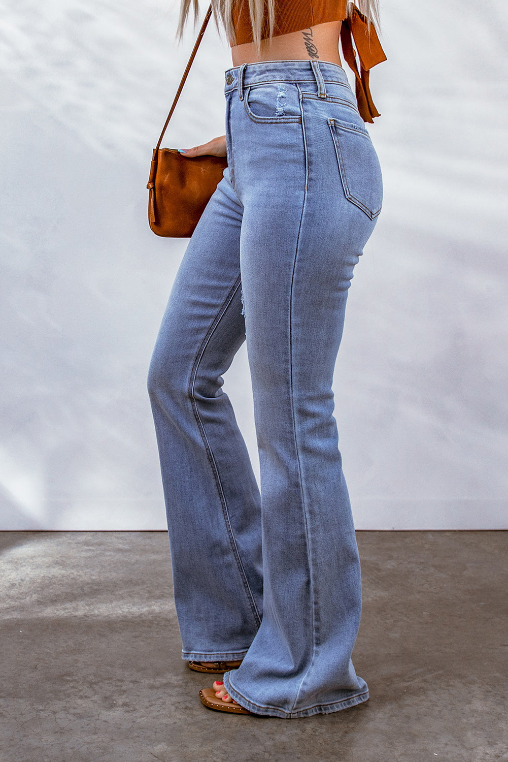 Distressed High Waist Flare Jeans