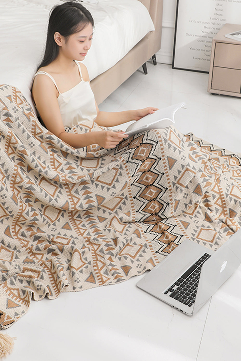 Boho Geometric Knitted Blanket 127*152CM