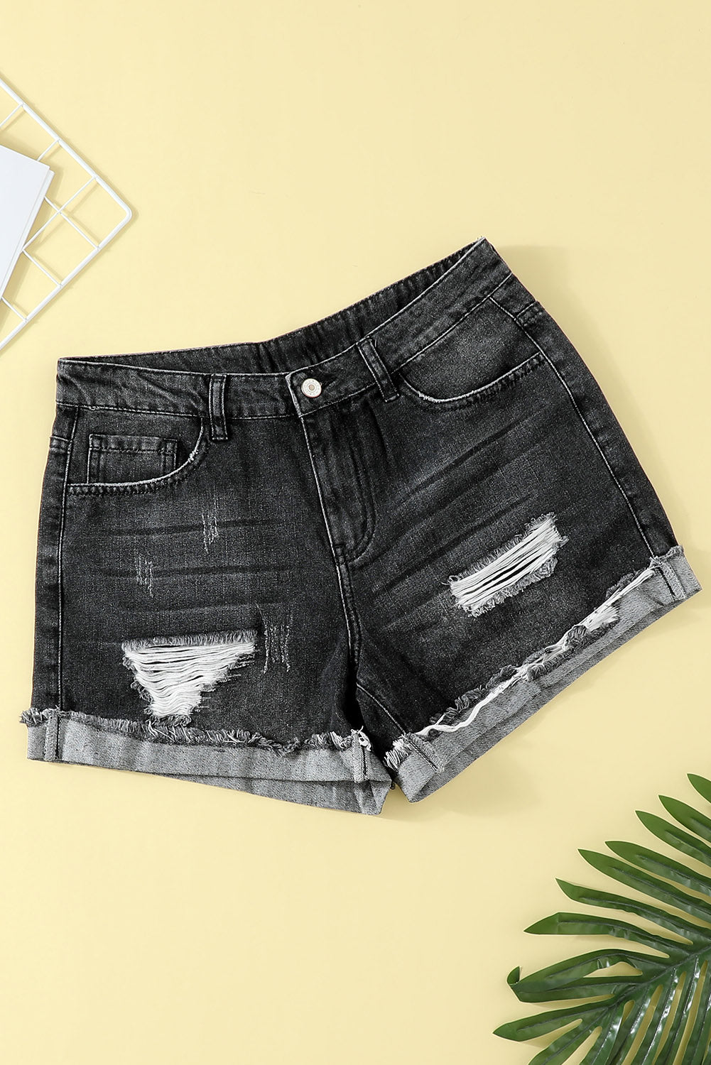 Distressed Ripped Rolled Hem Sky Blue Denim Shorts
