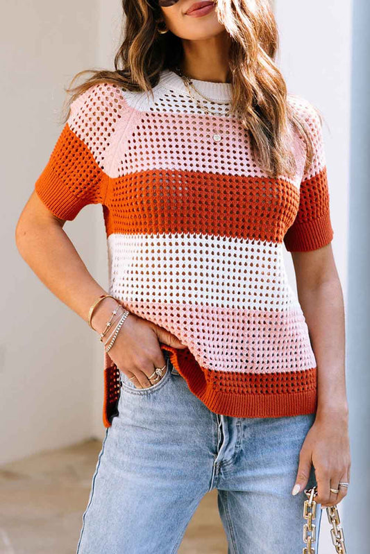 Crochet Knit Colorblock Stripe Top