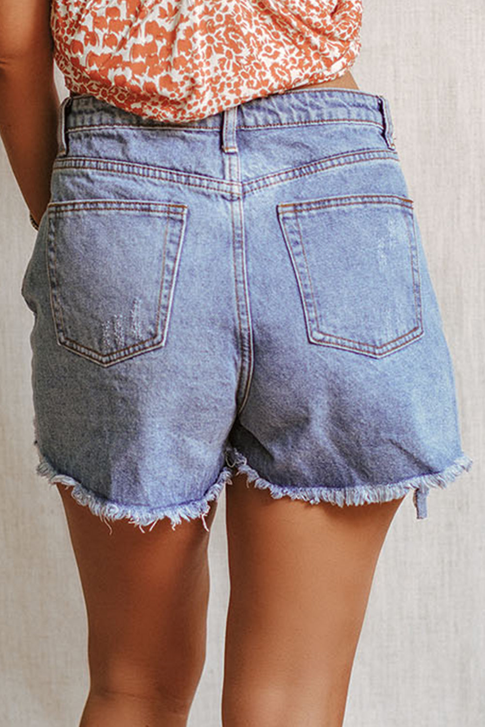 Frayed Hem Distressed Denim Shorts