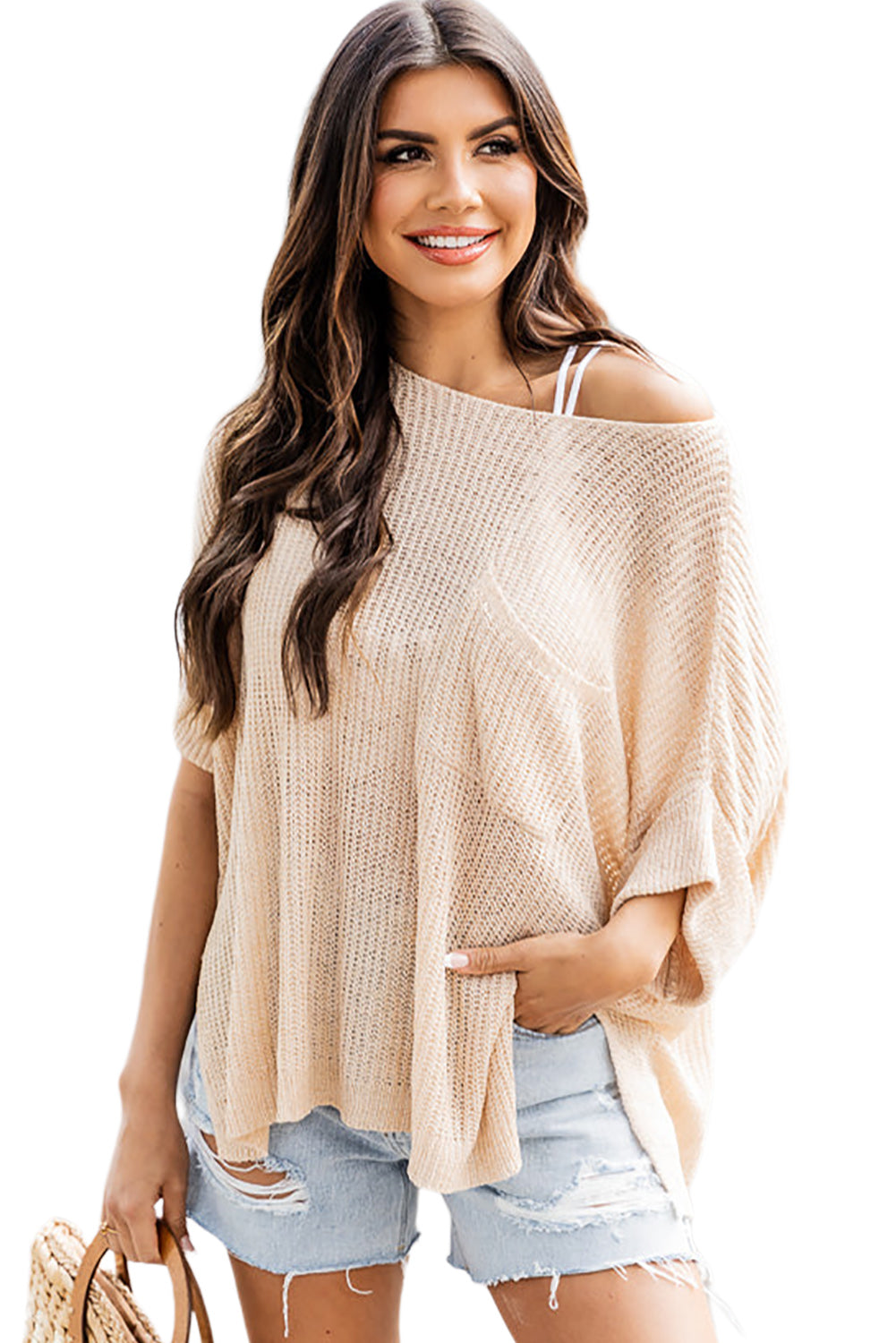 Loose Fit Split Pocket Half Sleeve Knitted Top