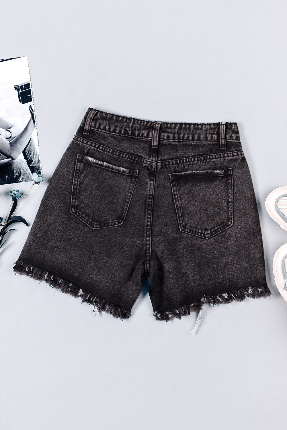 Button Fly Distressed High Waist Denim Shorts