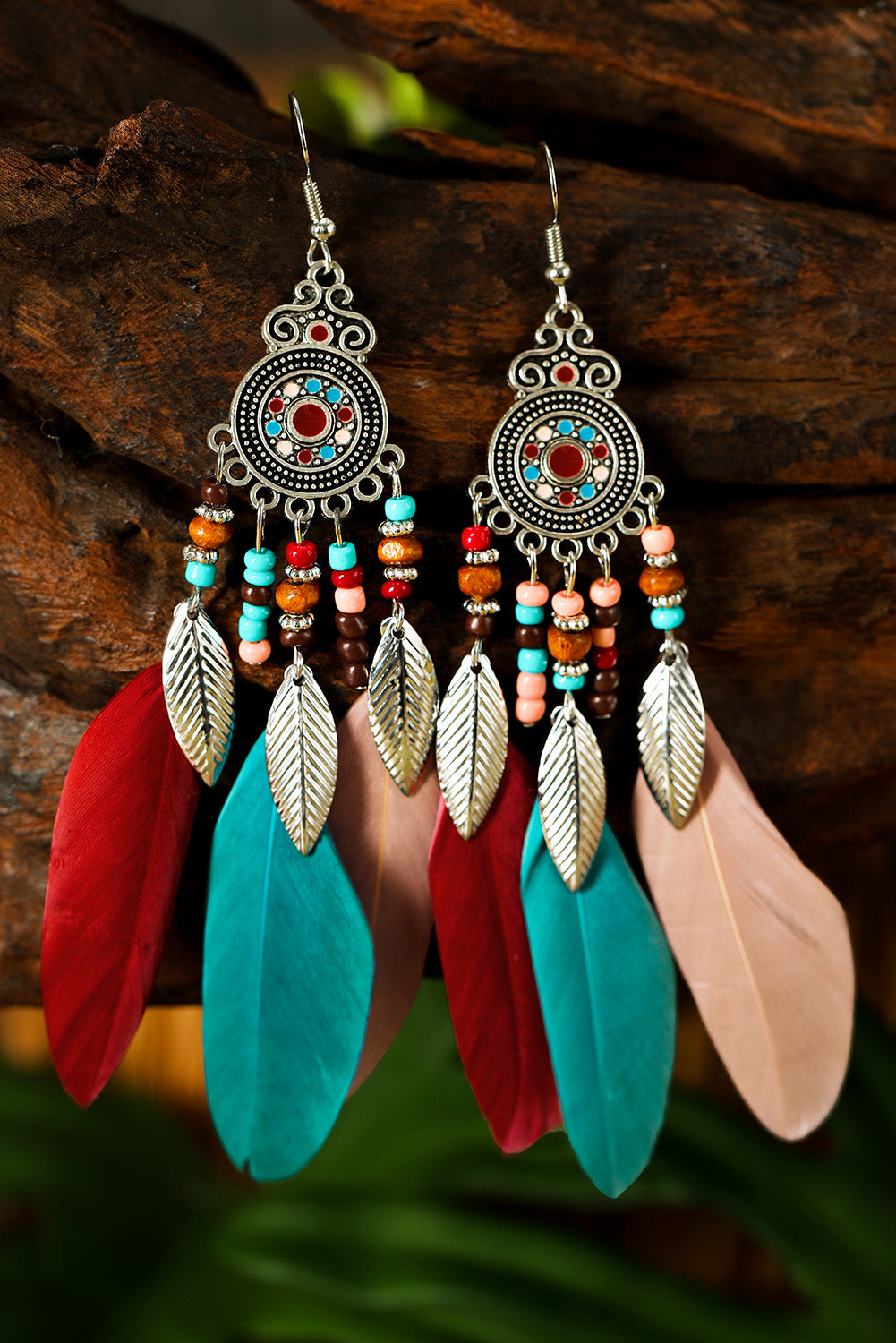 Multicolor Feather Dangle Bohemian Beading Earring
