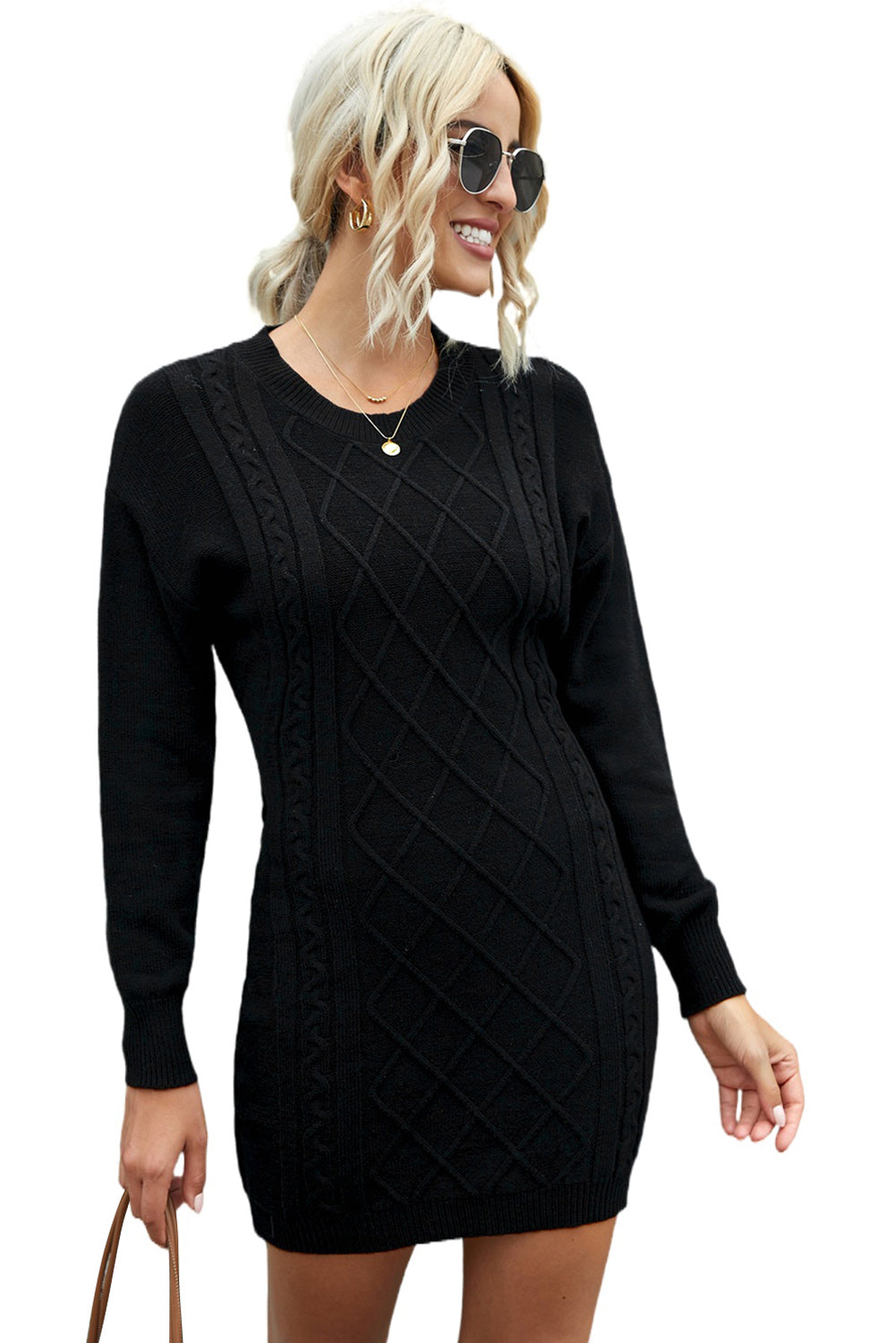 Geometric Texture Bodycon Sweater Dress
