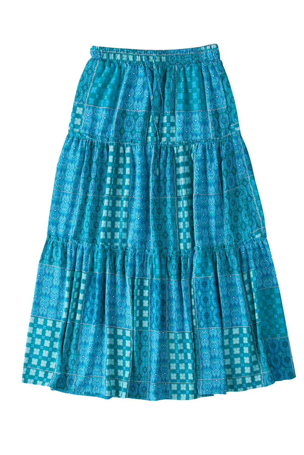 Tiered Paisley Print Pocketed Maxi Skirt