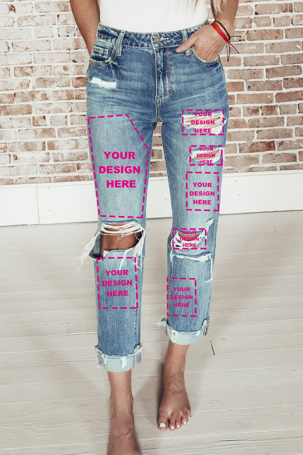 Distressed Straight Leg High Waist Jeans