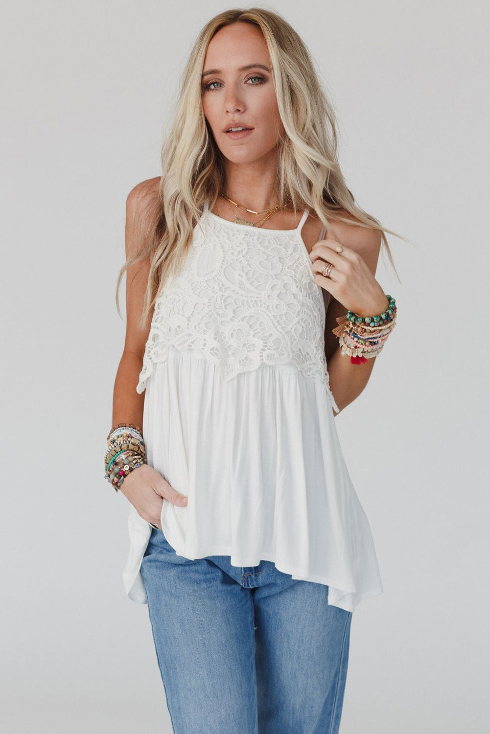 Lace Splicing Flowy Tank Top